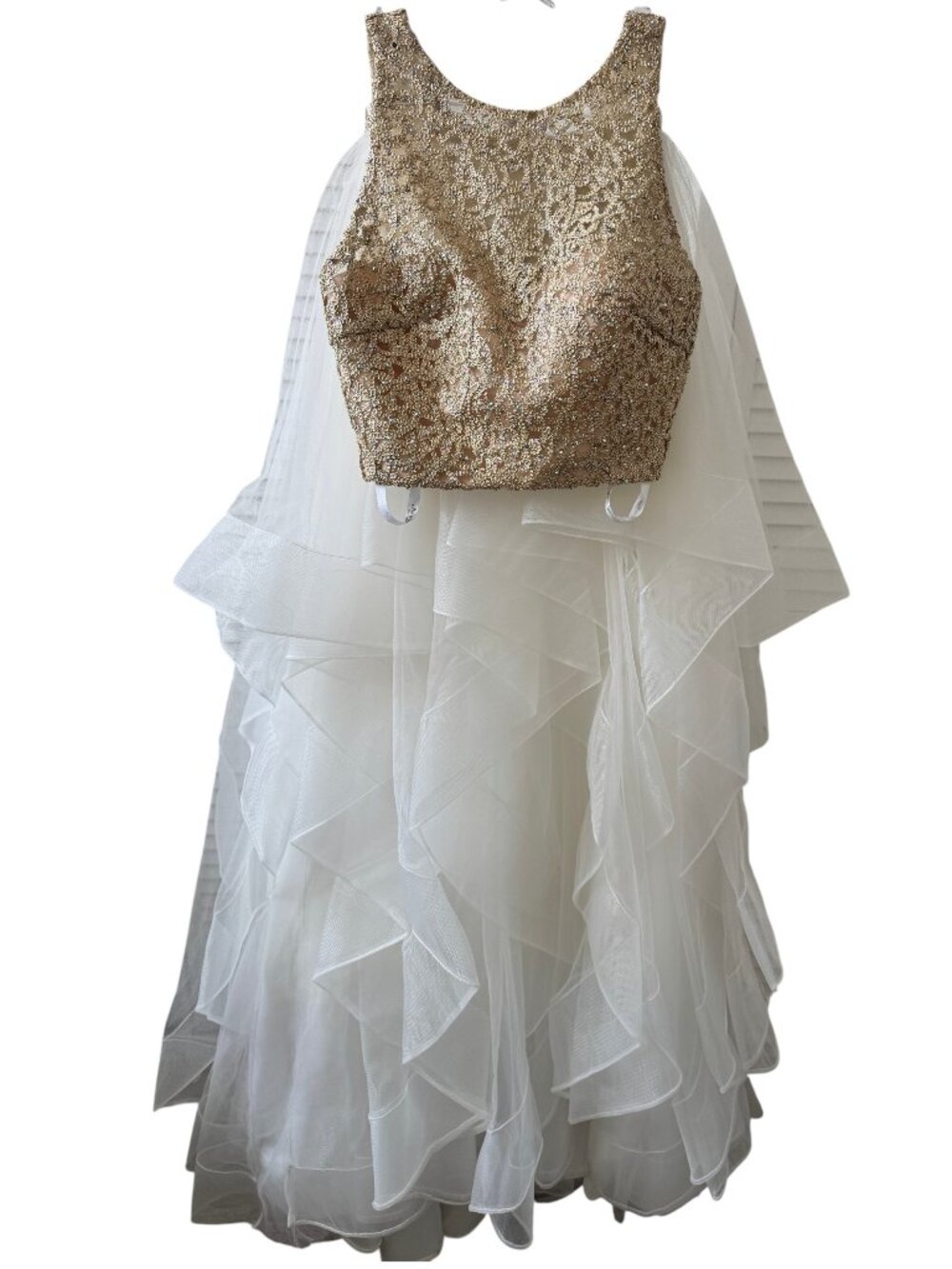 White and gold two-piece prom dress